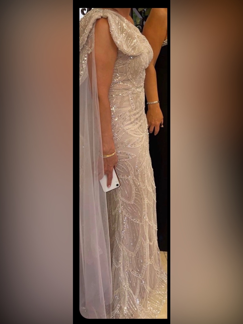 Elegant Beaded Ivory Evening Dress